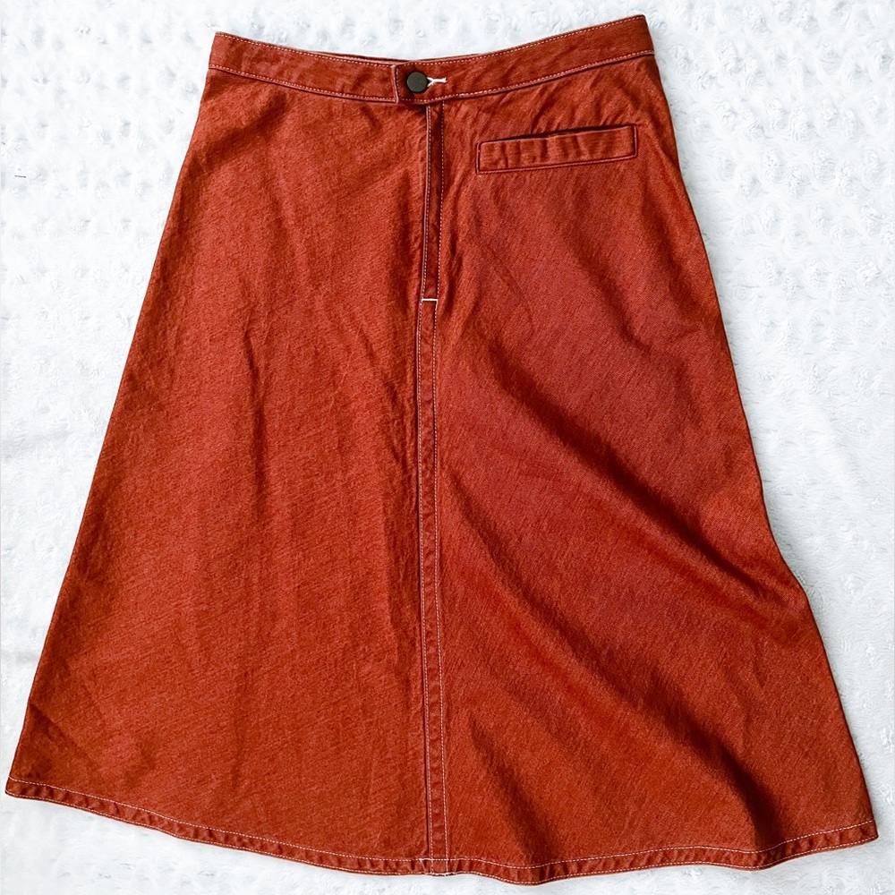 Uniqlo Rust A-Line Denim Midi Skirt